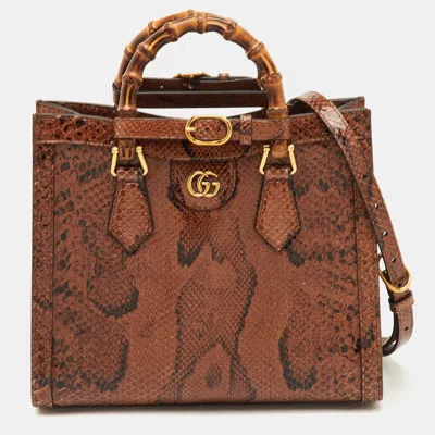 Pre-owned Gucci Diana Small Brown Python Bamboo Tote