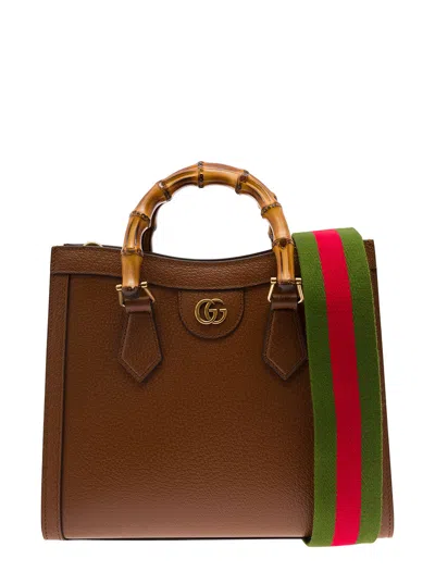 Gucci 'diana' Small Brown Shopping Bag With Bamboo Handles And Double G Detail In Leather Woman In Multicolor