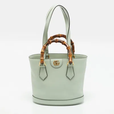 Pre-owned Gucci Diana Small Mint Green Leather Tote