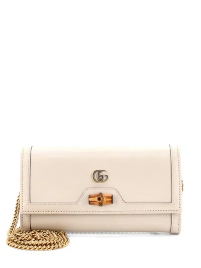 Pre-owned Gucci Diana Wallet On Chain Leather Clutch Bag In Neutral