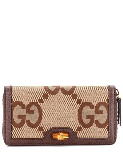 Gucci Diana Zip Around Wallet Printed Gg Coated (authentic Pre-loved) In Brown