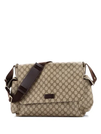 Pre-owned Gucci Diaper Bag Gg Coated Canvas Crossbody Bag In Brown