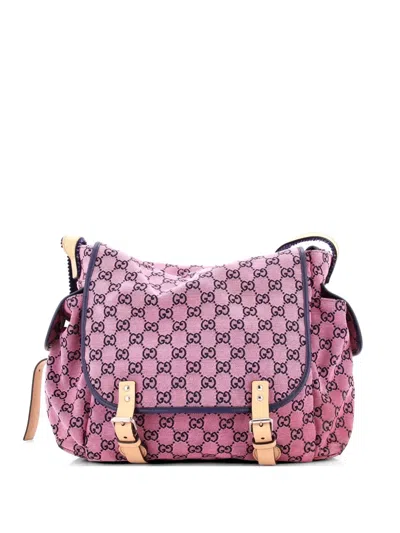 Pre-owned Gucci Diaper Flap Bag Gg Canvas Crossbody Bag In Blue