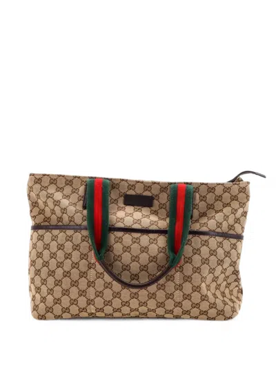 Pre-owned Gucci Diaper Web Strap Gg Canvas Large Tote Bag In Brown