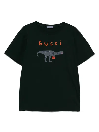 Gucci Kids' Dinosaur-print Cotton T-shirt In Black