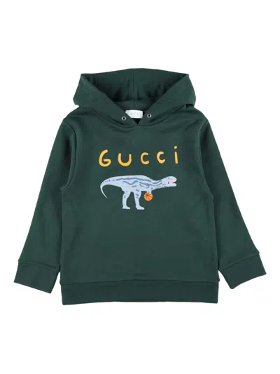 Gucci Kids' Dinosaur-print Long-sleeve Hoodie In Green