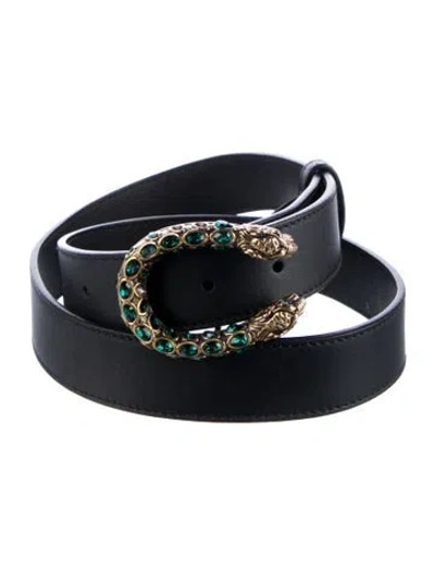 Pre-owned Gucci Dionysus Accent Leather Belt In Black