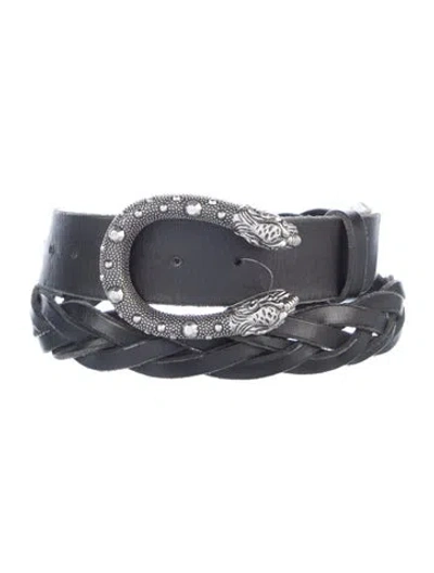 Pre-owned Gucci Dionysus Accent Leather Belt Kit In Black