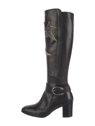 Pre-owned Gucci Dionysus Accent Leather Boots In Black