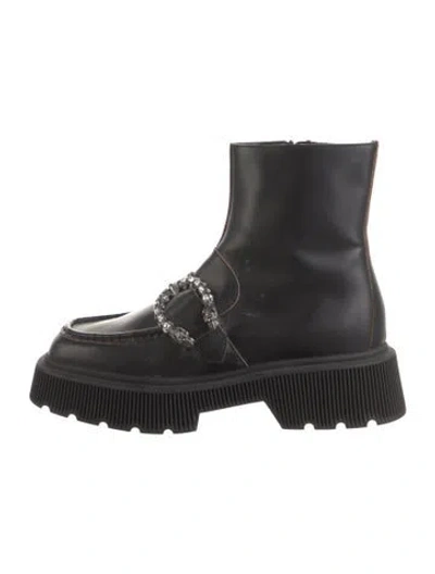 Pre-owned Gucci Dionysus Accent Leather Combat Boots In Black