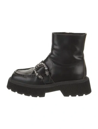 Pre-owned Gucci Dionysus Accent Leather Combat Boots In Black