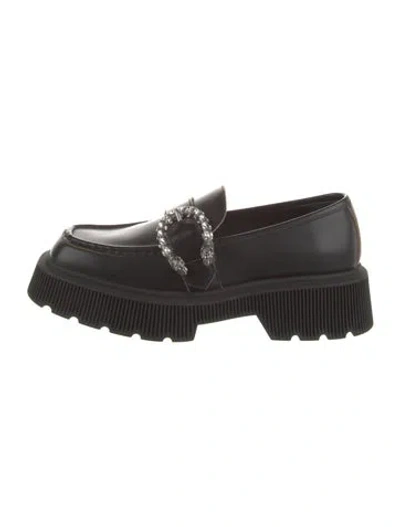 Pre-owned Gucci Dionysus Accent Leather Loafers In Black