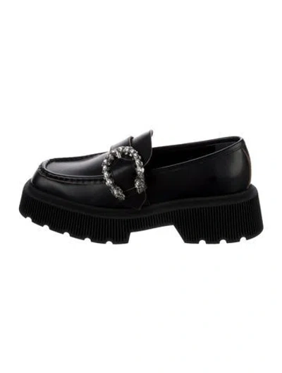 Pre-owned Gucci Dionysus Accent Leather Loafers In Black