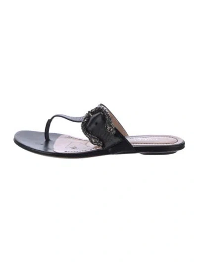 Pre-owned Gucci Dionysus Accent Leather Slides In Black