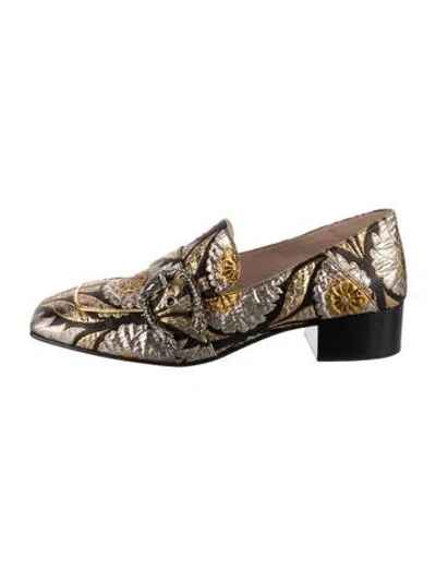 Pre-owned Gucci Dionysus Accent Patterned Loafers In Gold/silver
