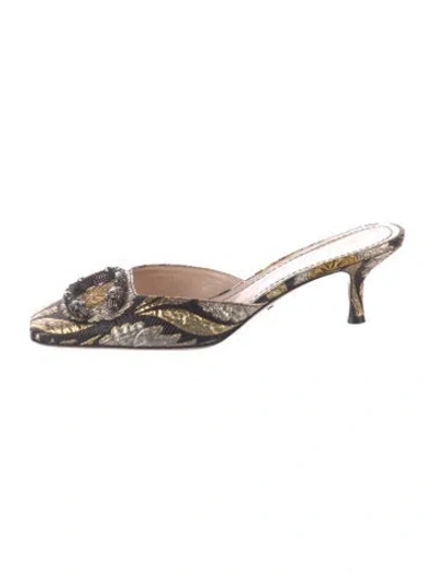 Pre-owned Gucci Dionysus Accent Printed Mules In Silver