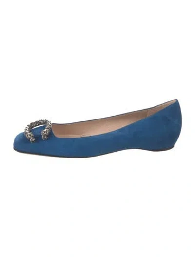 Pre-owned Gucci Dionysus Accent Suede Ballet Flats W/ Tags In Blue