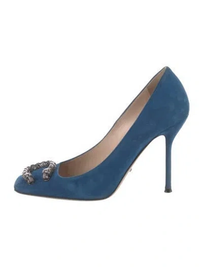 Pre-owned Gucci Dionysus Accent Suede Pumps In Blue