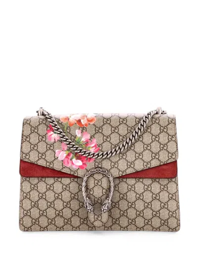 Pre-owned Gucci Dionysus Bag Blooms Print Gg Coated Canvas Medium Shoulder Bag In Brown