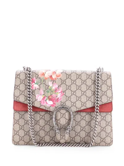 Pre-owned Gucci Dionysus Bag Blooms Print Gg Coated Canvas Medium Shoulder Bag In Brown