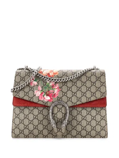 Pre-owned Gucci Dionysus Bag Blooms Print Gg Coated Canvas Medium Shoulder Bag In Brown