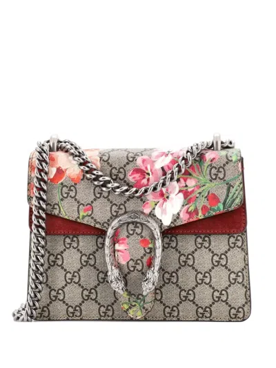 Pre-owned Gucci Dionysus Bag Blooms Print Gg Coated Canvas Mini Shoulder Bag In Brown