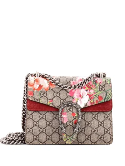 Pre-owned Gucci Dionysus Bag Blooms Print Gg Coated Canvas Mini Shoulder Bag In Brown