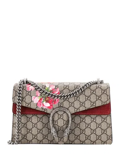 Pre-owned Gucci Dionysus Bag Blooms Print Gg Coated Canvas Small Shoulder Bag In Brown