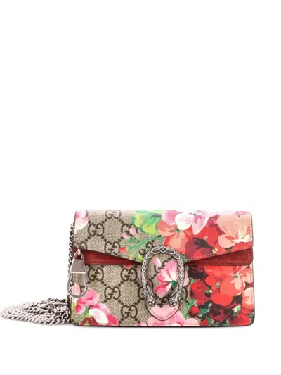 Pre-owned Gucci Dionysus Bag Blooms Print Gg Coated Canvas Super Mini Crossbody Bag In Brown