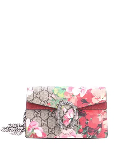 Pre-owned Gucci Dionysus Bag Blooms Print Gg Coated Canvas Super Mini Crossbody Bag In Brown