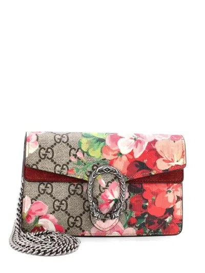 Pre-owned Gucci Dionysus Bag Blooms Print Gg Coated Canvas Super Mini Crossbody Bag In Brown