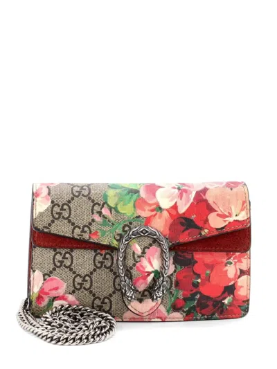 Pre-owned Gucci Dionysus Bag Blooms Print Gg Coated Canvas Super Mini Crossbody Bag In Brown