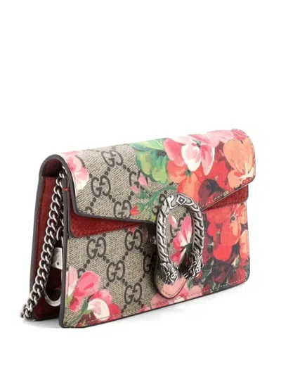Pre-owned Gucci Dionysus Bag Blooms Print Gg Coated Canvas Super Mini Crossbody Bag In Brown