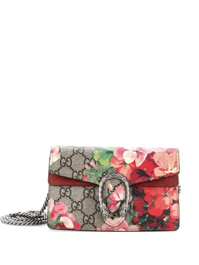 Pre-owned Gucci Dionysus Bag Blooms Print Gg Coated Canvas Super Mini Crossbody Bag In Brown