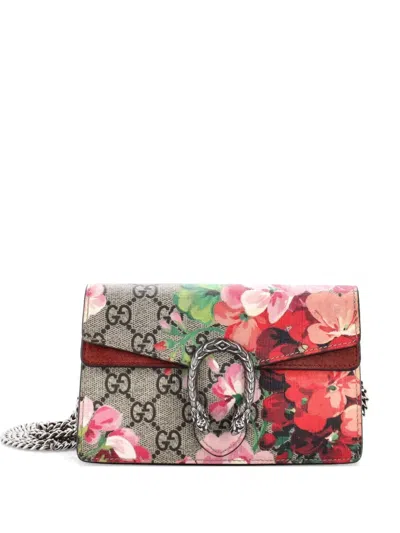 Pre-owned Gucci Dionysus Bag Blooms Print Gg Coated Canvas Super Mini Crossbody Bag In Brown