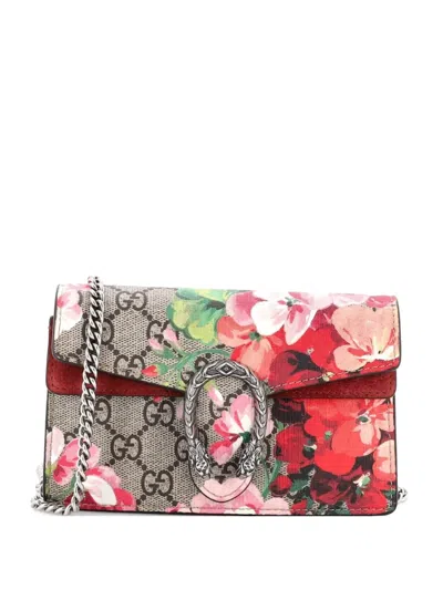 Pre-owned Gucci Dionysus Bag Blooms Print Gg Coated Canvas Super Mini Crossbody Bag In Brown