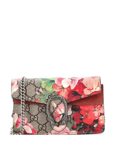 Pre-owned Gucci Dionysus Bag Blooms Print Gg Coated Canvas Super Mini Crossbody Bag In Brown