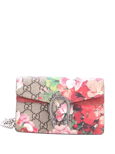 Pre-owned Gucci Dionysus Bag Blooms Print Gg Coated Canvas Super Mini Crossbody Bag In Brown