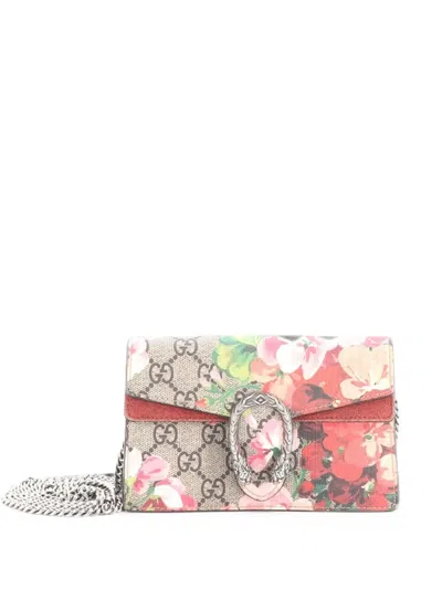 Pre-owned Gucci Dionysus Bag Blooms Print Gg Coated Canvas Super Mini Crossbody Bag In Brown