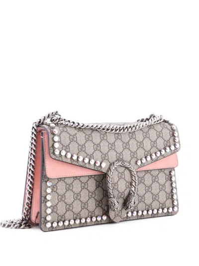 Pre-owned Gucci Dionysus Bag Crystal Embellished Gg Coated Canvas Small Shoulder Bag In Neutral