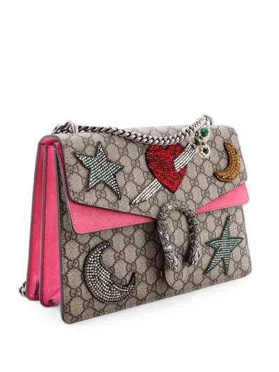 Pre-owned Gucci Dionysus Bag Embellished Gg Coated Canvas Medium Shoulder Bag In Brown