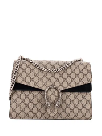 Pre-owned Gucci Dionysus Bag Gg Coated Canvas Medium Shoulder Bag In Black