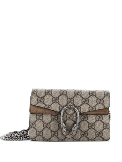 Pre-owned Gucci Dionysus Bag Gg Coated Canvas Super Mini Crossbody Bag In Brown