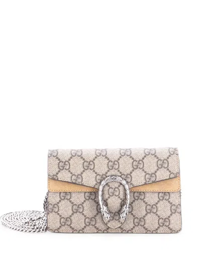 Pre-owned Gucci Dionysus Bag Gg Coated Canvas Super Mini Crossbody Bag In Brown