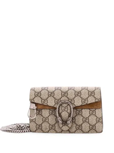 Pre-owned Gucci Dionysus Bag Gg Coated Canvas Super Mini Crossbody Bag In Brown