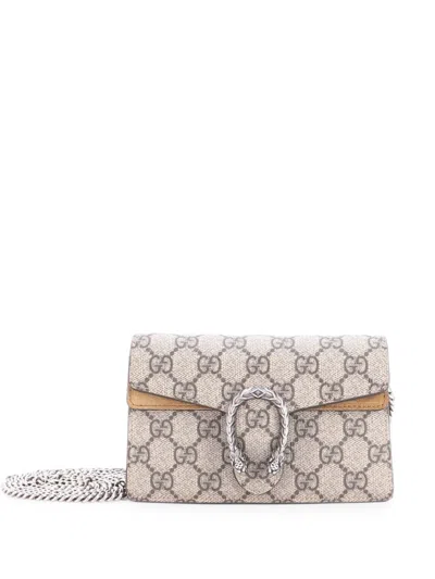 Pre-owned Gucci Dionysus Bag Gg Coated Canvas Super Mini Crossbody Bag In Brown
