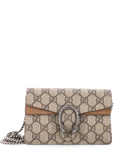 Pre-owned Gucci Dionysus Bag Gg Coated Canvas Super Mini Crossbody Bag In Brown