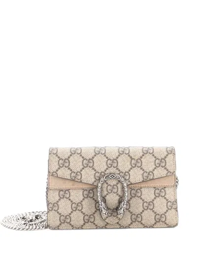 Pre-owned Gucci Dionysus Bag Gg Coated Canvas Super Mini Crossbody Bag In Brown