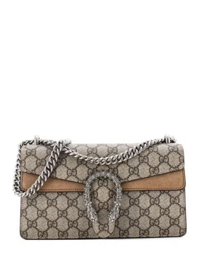 Pre-owned Gucci Dionysus Bag Gg Coated Canvas With Crystal Embellished Metal Small Shoulder Bag In Brown
