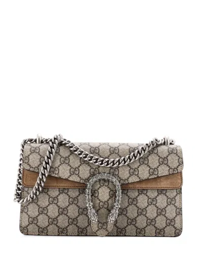 Pre-owned Gucci Dionysus Bag Gg Coated Canvas With Crystal Embellished Metal Small Shoulder Bag In Brown